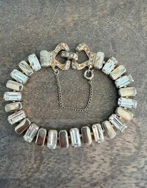 Vintage Mixed Metal Clear Rhinestone Art Deco Statement Bracelet